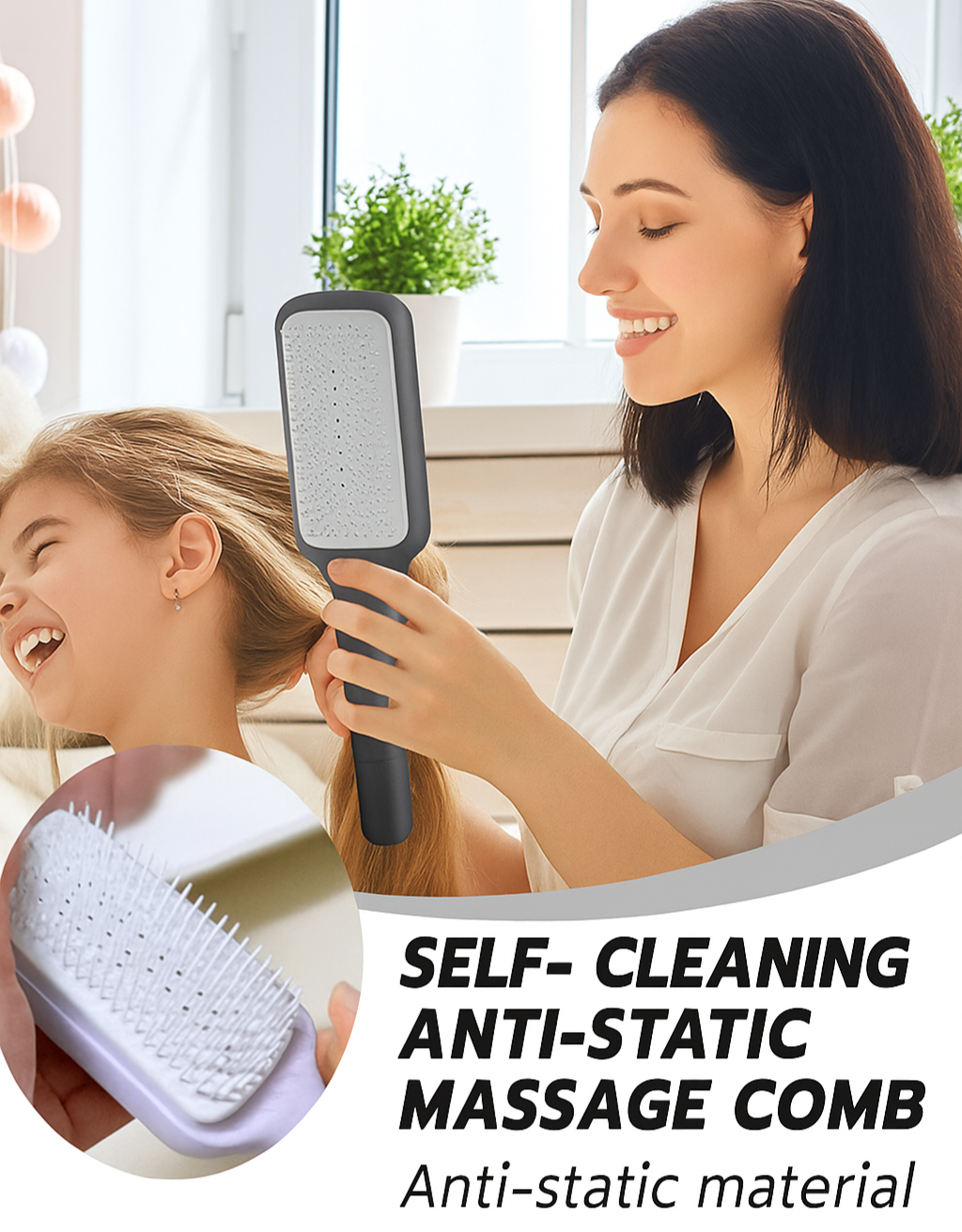 Self Cleaning Hair Brush | 4-in-1 Detangling Comb, Anti-Static & Scalp Massager