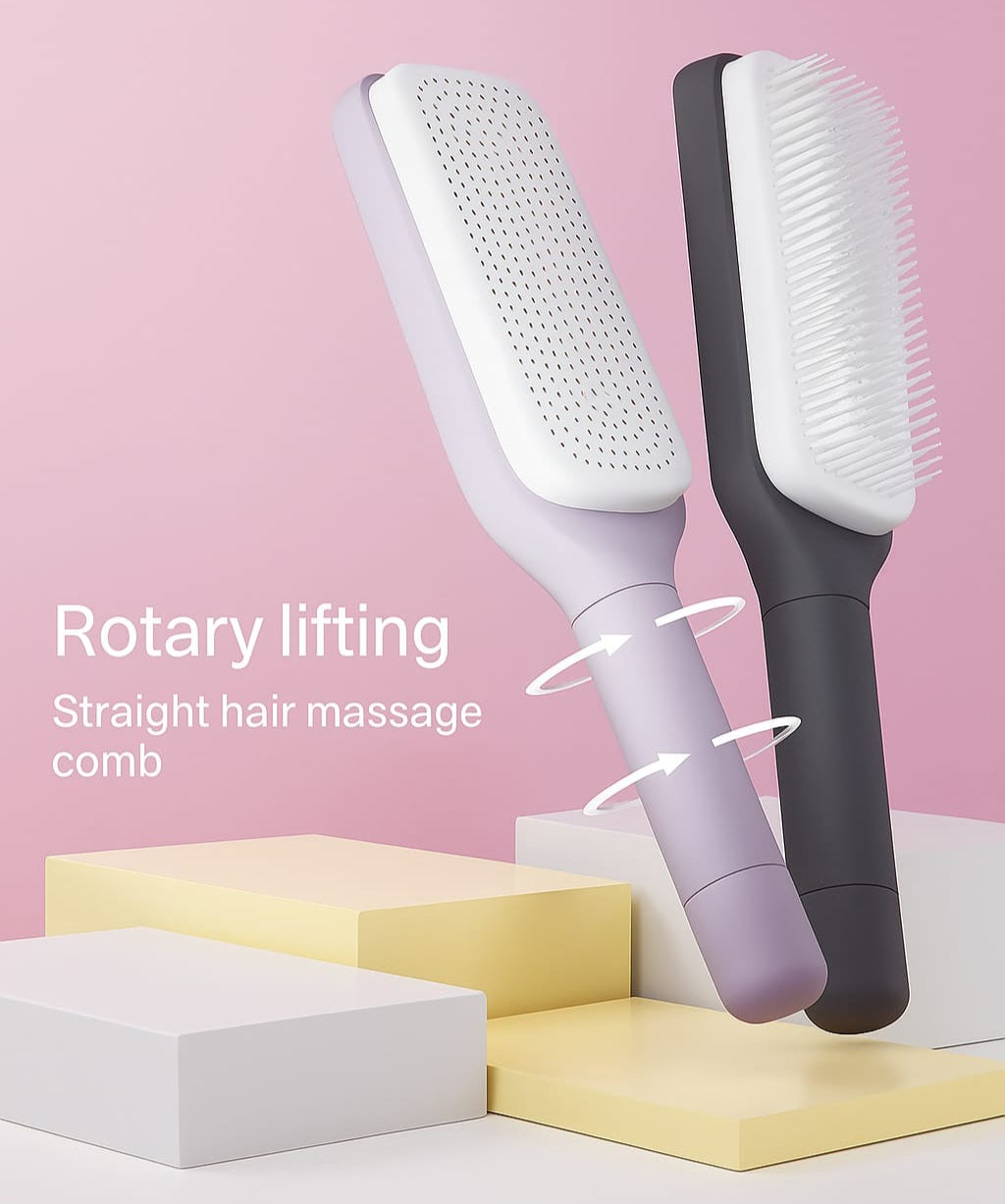 Self Cleaning Hair Brush | 4-in-1 Detangling Comb, Anti-Static & Scalp Massager