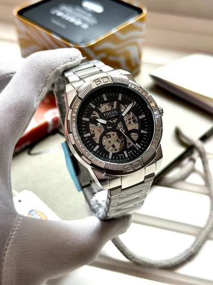 Fossil Modern Machine ME3256 Automatic Watch for Men | 7AA Premium | Motion-Powered Skeleton Dial | 44mm Stainless Steel