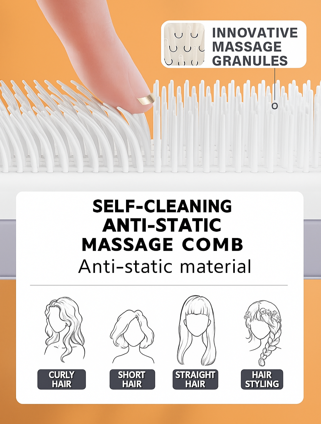 Self Cleaning Hair Brush | 4-in-1 Detangling Comb, Anti-Static & Scalp Massager