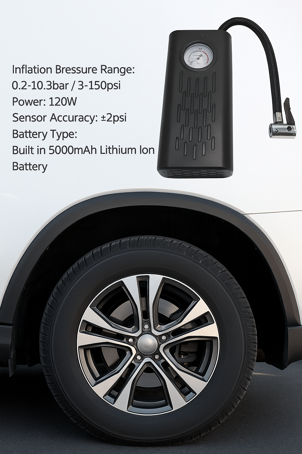 Portable Cordless Tire Inflator - 150 PSI | Air Compressor with Power Bank & LED Light for Car, Bike & More