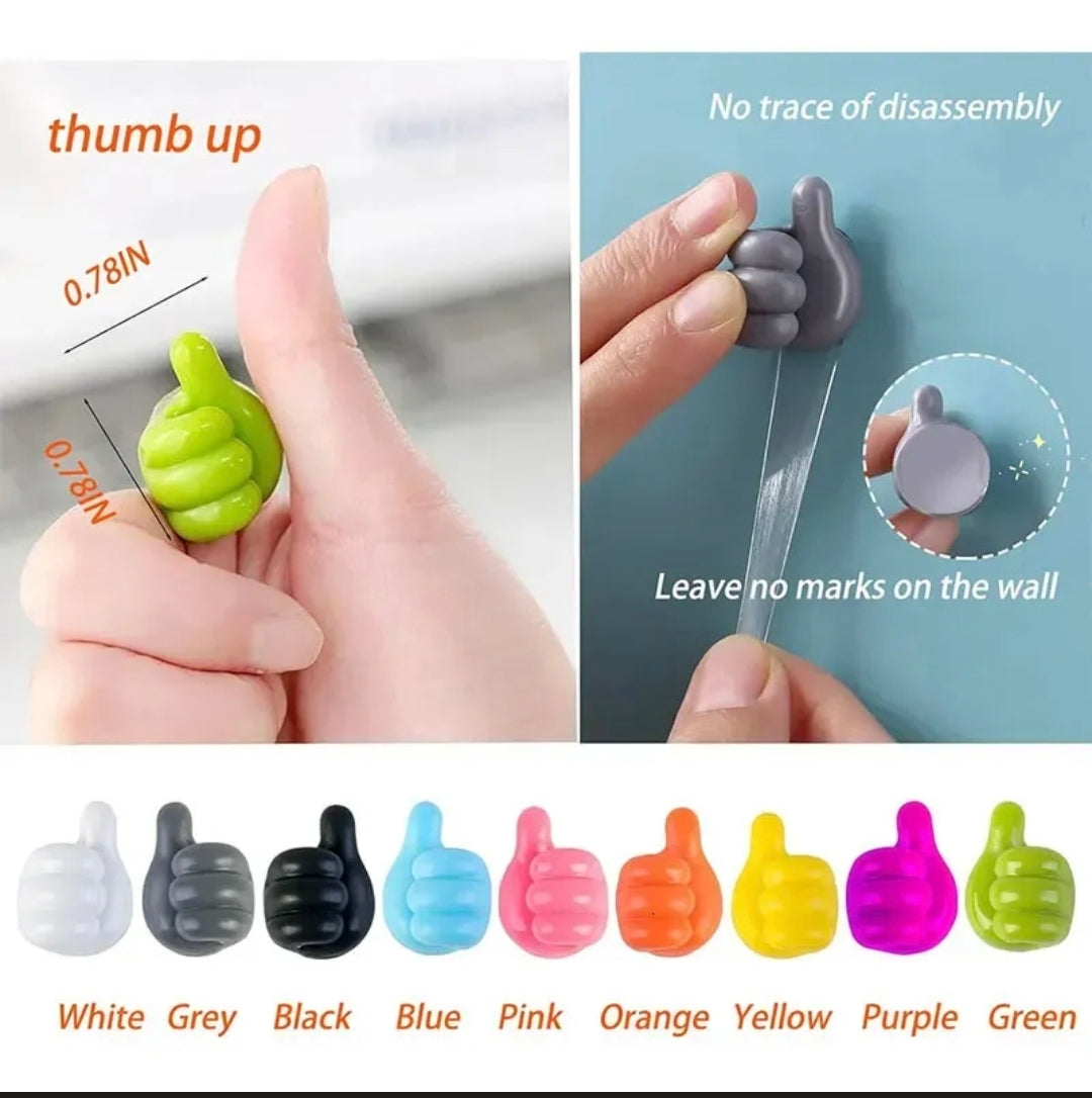 Oneclick store Silicone Thumb Wall Hook, Multifunction Self Adhesive Cable Organizer Clips Key Hanger, No Punching Nails-Free Utility Hooks Desk Wire Management,Multicolor (Pack of 10 PcS)